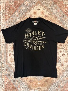 Harley-Davidson Black Graphic Short Sleeve Tee with Gold Accent